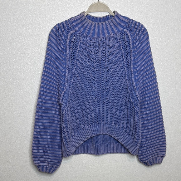 Free People Sweetheart Chunky Knit Sweater Blue S - Picture 3 of 6